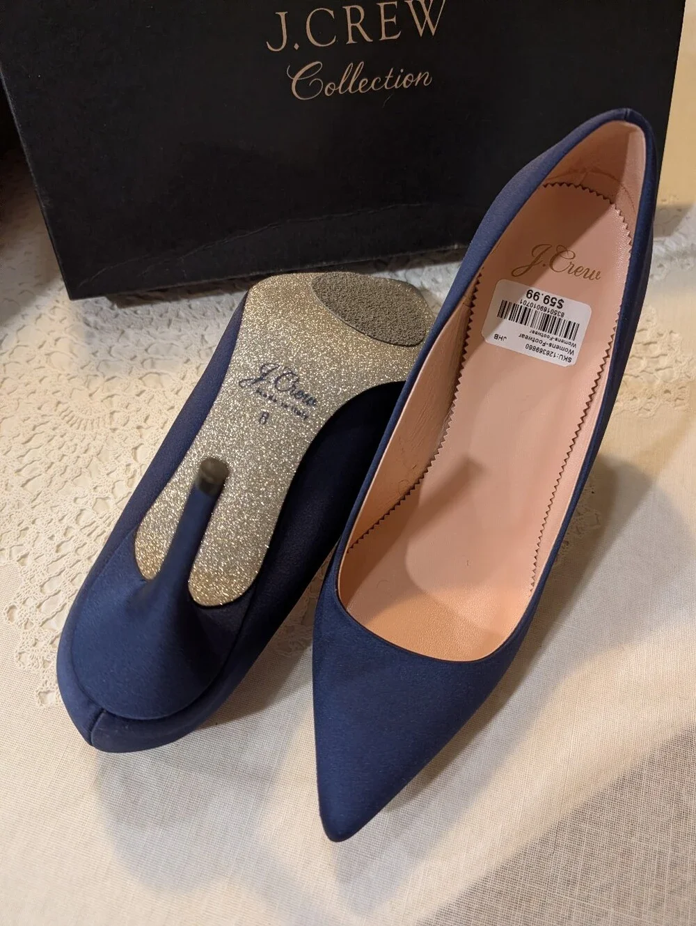 J. Crew Navy Satin Pointed-Toe Stiletto Pumps